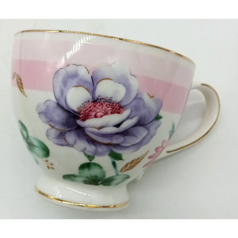 Grace Teaware Fine Porcelain Floral Pink Purple Flowers Oversize Teacup New